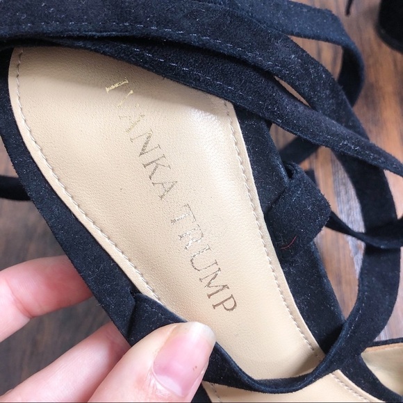 Ivanka Trump • Kuriel suede ankle tie sandals wrap strappy criss cross heeled - Picture 6 of 13